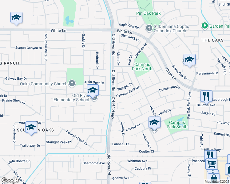map of restaurants, bars, coffee shops, grocery stores, and more near 4037 Frost Way in Bakersfield