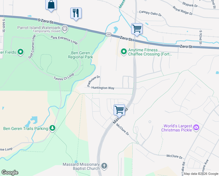 map of restaurants, bars, coffee shops, grocery stores, and more near 8008 Huntington Way in Fort Smith