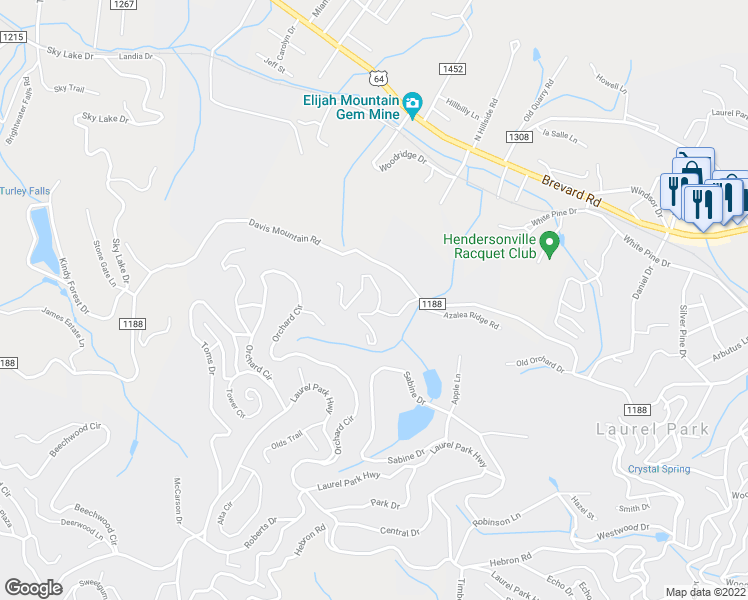 map of restaurants, bars, coffee shops, grocery stores, and more near 117 Country Ridge Road in Laurel Park