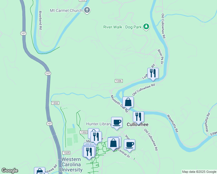 map of restaurants, bars, coffee shops, grocery stores, and more near 66 S Painter Rd in Cullowhee