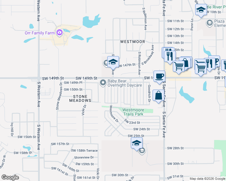 map of restaurants, bars, coffee shops, grocery stores, and more near 2102 Westmore Drive in Oklahoma City