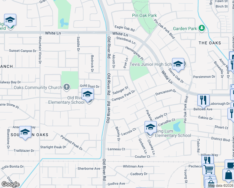 map of restaurants, bars, coffee shops, grocery stores, and more near 9609 Salinger Street in Bakersfield