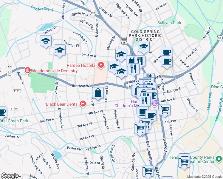 map of restaurants, bars, coffee shops, grocery stores, and more near 408 U.S. 64 in Hendersonville