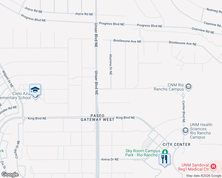 map of restaurants, bars, coffee shops, grocery stores, and more near Campus Boulevard Northeast in Albuquerque