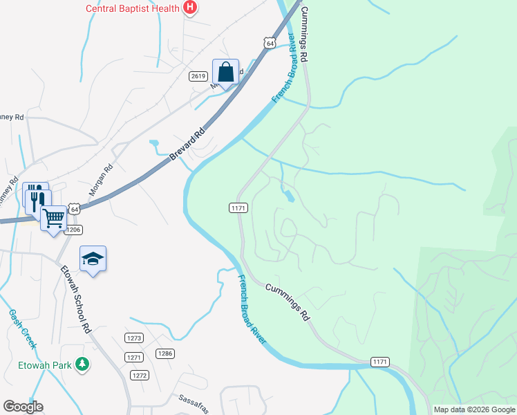 map of restaurants, bars, coffee shops, grocery stores, and more near 117 Mountain Valley Drive in Hendersonville