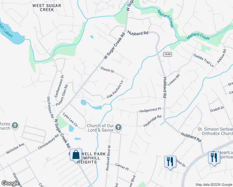 map of restaurants, bars, coffee shops, grocery stores, and more near 5009 Oak Pasture Lane in Charlotte