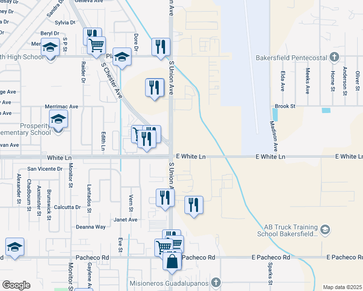 map of restaurants, bars, coffee shops, grocery stores, and more near 2300 S Union Ave in Bakersfield