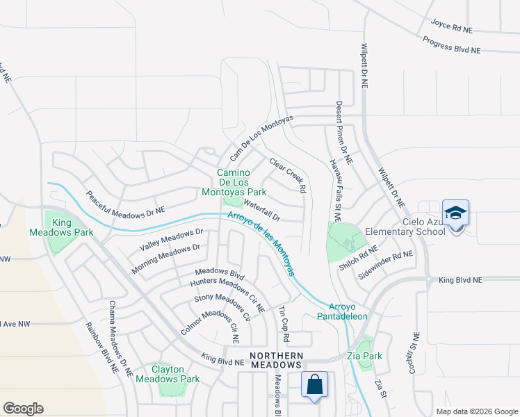 map of restaurants, bars, coffee shops, grocery stores, and more near 1011 Waterfall Drive in Rio Rancho