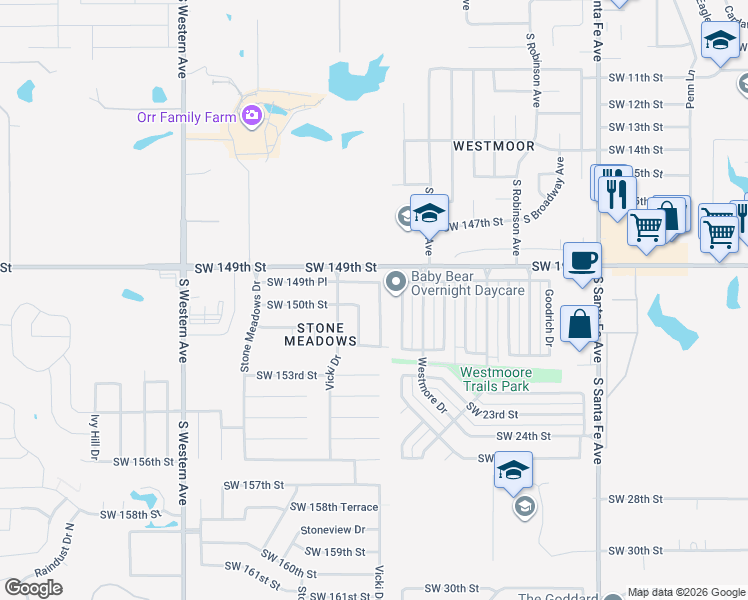 map of restaurants, bars, coffee shops, grocery stores, and more near 2107 Lakecrest Drive in Oklahoma City