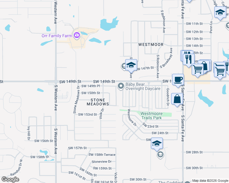 map of restaurants, bars, coffee shops, grocery stores, and more near 2107 Lakecrest Drive in Oklahoma City