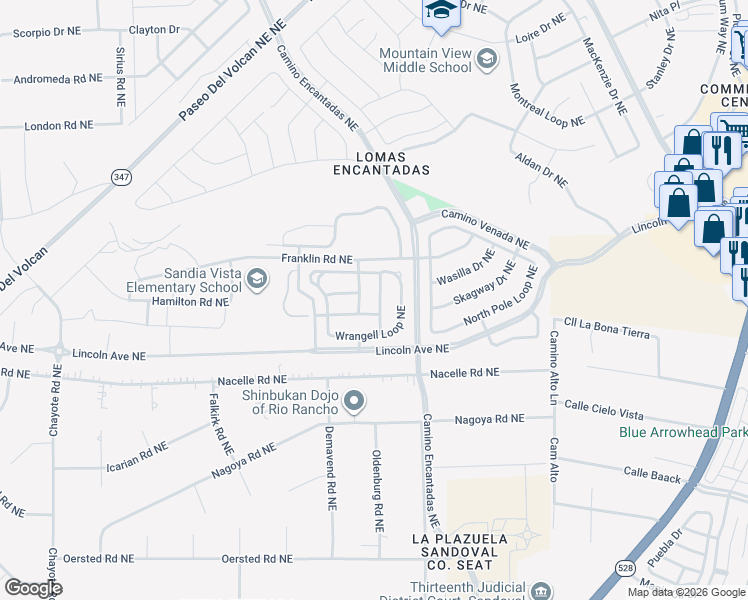 map of restaurants, bars, coffee shops, grocery stores, and more near 3628 Soldotna Drive Northeast in Rio Rancho