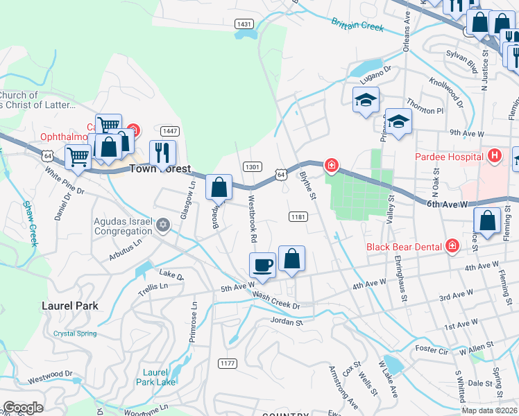 map of restaurants, bars, coffee shops, grocery stores, and more near 558 Westbrook Road in Hendersonville