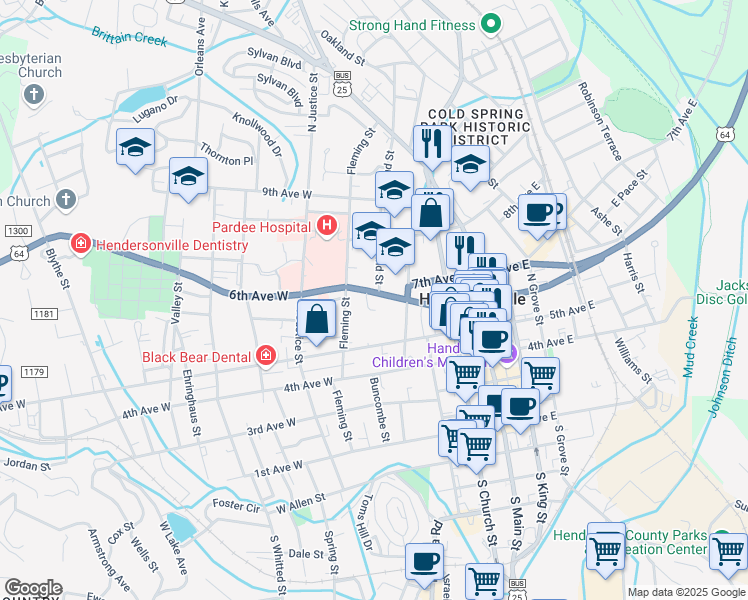 map of restaurants, bars, coffee shops, grocery stores, and more near 408 U.S. 64 in Hendersonville