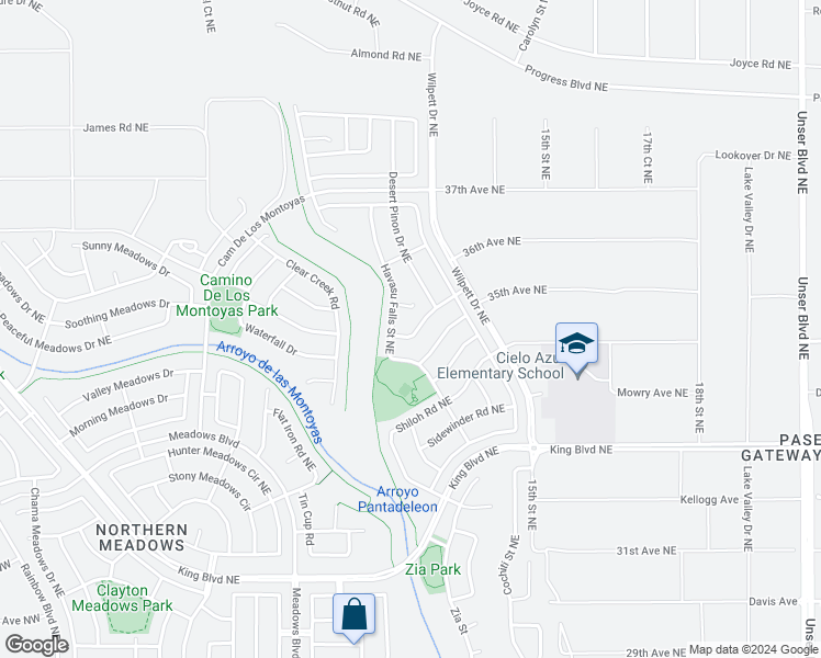 map of restaurants, bars, coffee shops, grocery stores, and more near 1217 Aspen Meadows Drive Northeast in Rio Rancho