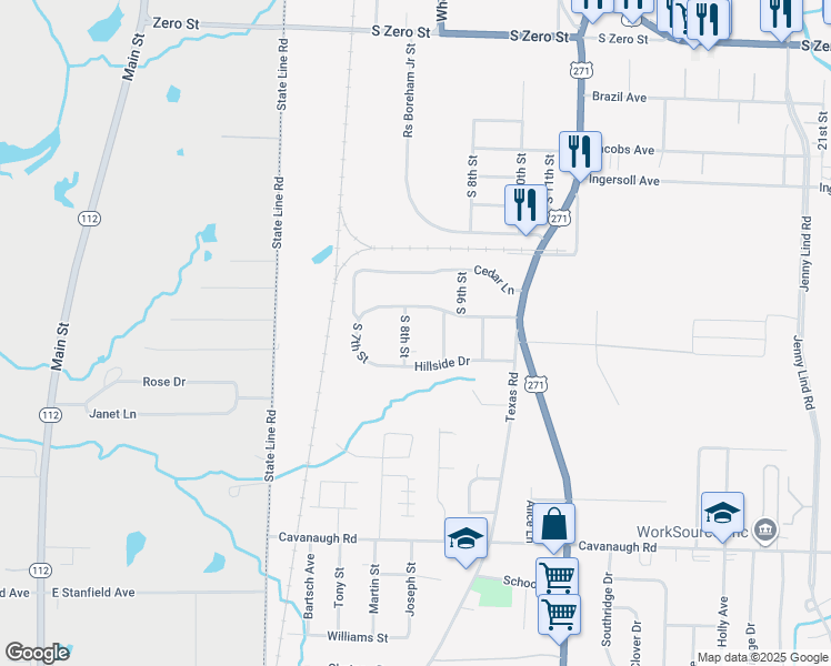 map of restaurants, bars, coffee shops, grocery stores, and more near 6814 South 9th Street in Fort Smith