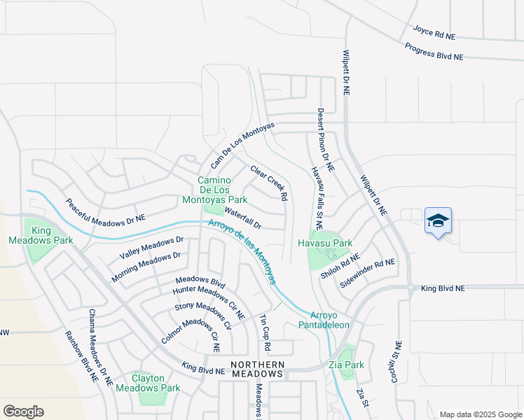map of restaurants, bars, coffee shops, grocery stores, and more near 1025 Spring Valley Road in Rio Rancho