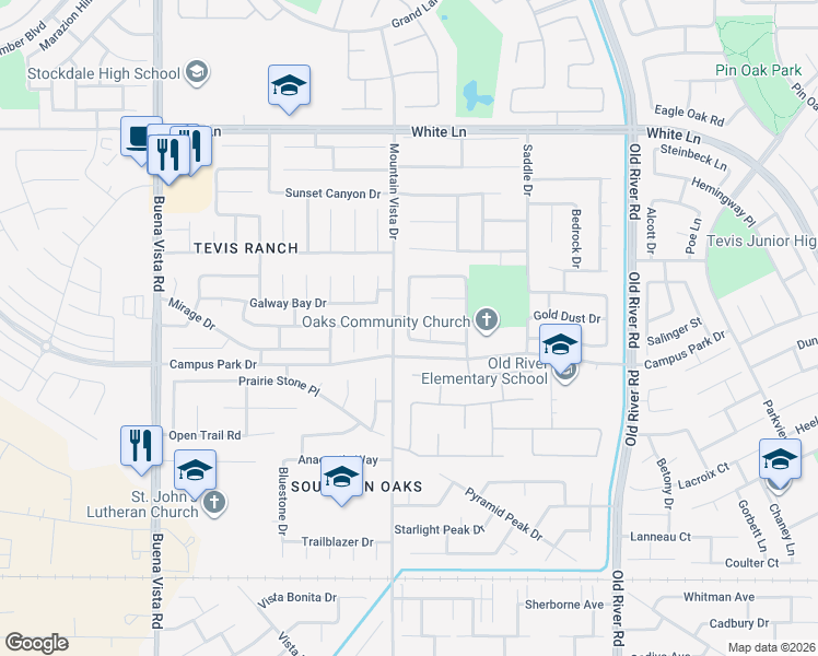 map of restaurants, bars, coffee shops, grocery stores, and more near 4002 Cornerstone Way in Bakersfield