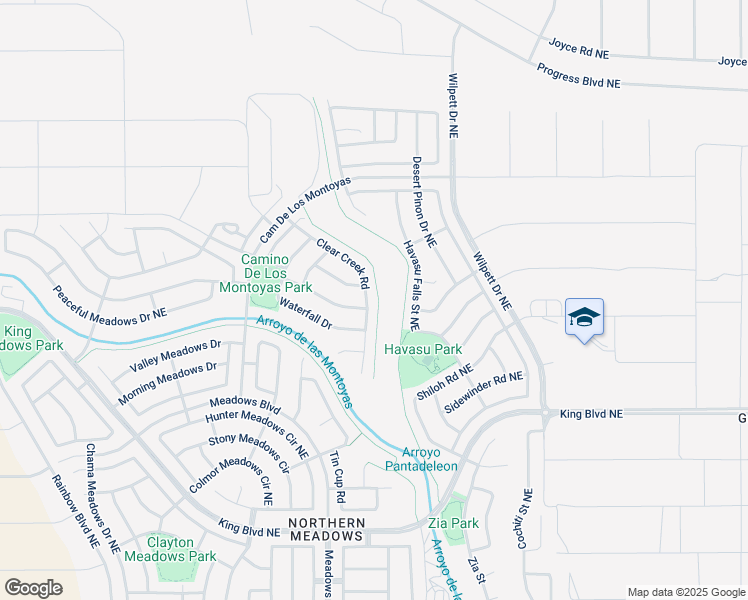 map of restaurants, bars, coffee shops, grocery stores, and more near 3640 Clear Creek Road in Rio Rancho