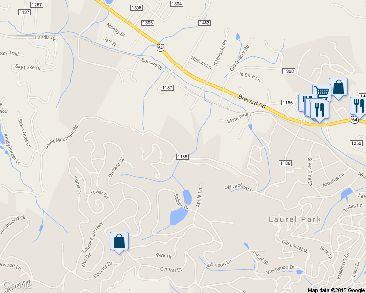 map of restaurants, bars, coffee shops, grocery stores, and more near 500 Davis Mountain Road in Laurel Park