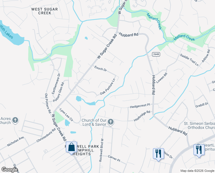 map of restaurants, bars, coffee shops, grocery stores, and more near 5009 Oak Pasture Lane in Charlotte