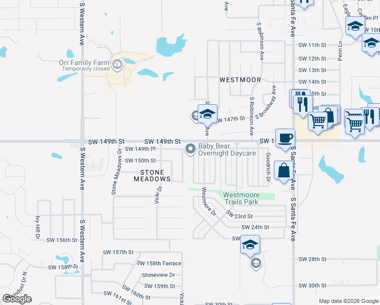 map of restaurants, bars, coffee shops, grocery stores, and more near 2107 Lakecrest Drive in Oklahoma City
