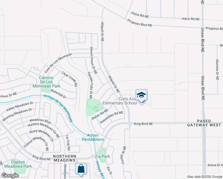 map of restaurants, bars, coffee shops, grocery stores, and more near 1324 Spruce Meadows Drive Northeast in Rio Rancho