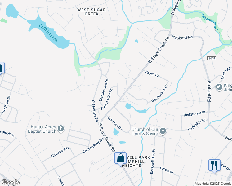 map of restaurants, bars, coffee shops, grocery stores, and more near 8523 Greenware Trail in Charlotte