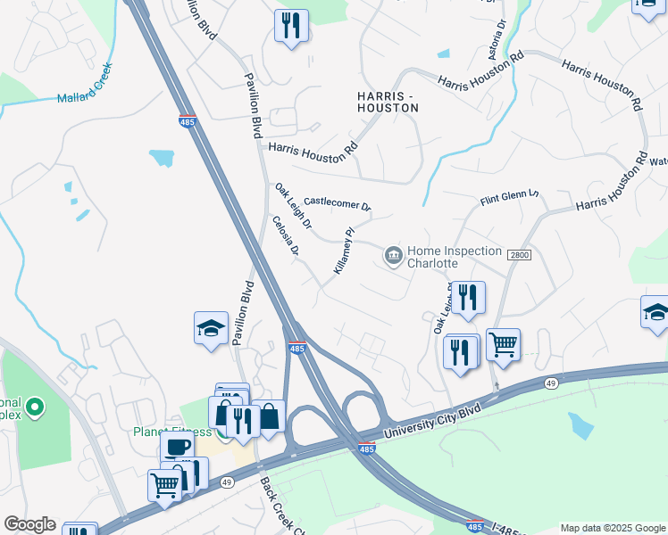 map of restaurants, bars, coffee shops, grocery stores, and more near 2009 Killarney Place in Charlotte