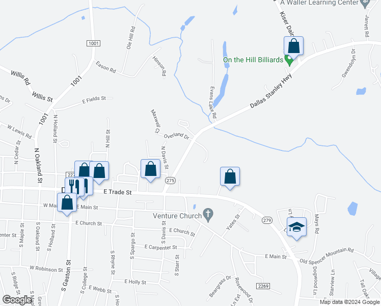 map of restaurants, bars, coffee shops, grocery stores, and more near 423 Dallas Stanley Highway in Dallas