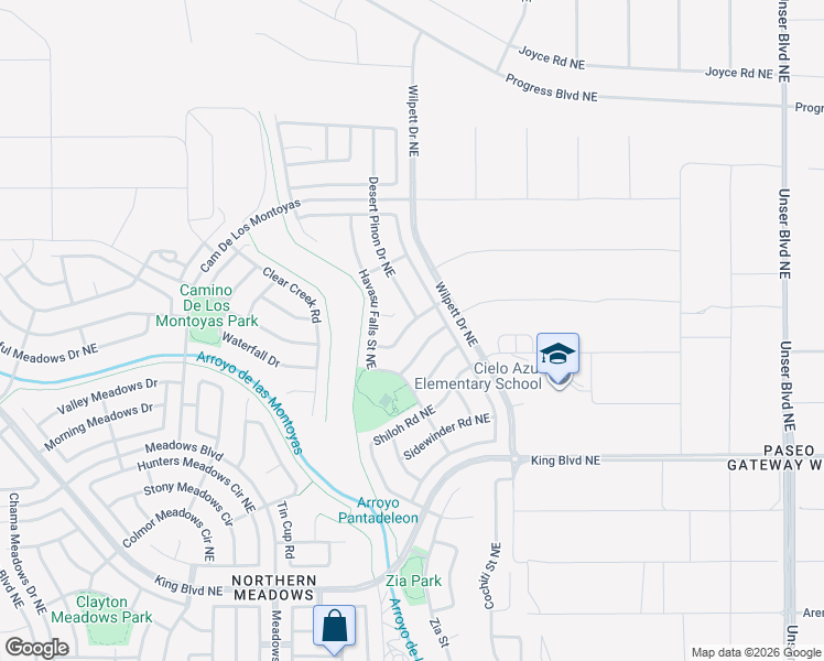 map of restaurants, bars, coffee shops, grocery stores, and more near 1310 Aspen Meadows Drive Northeast in Rio Rancho