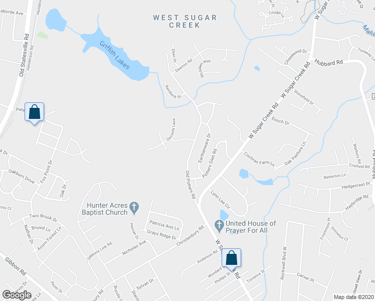 map of restaurants, bars, coffee shops, grocery stores, and more near 8609 Old Potters Road in Charlotte