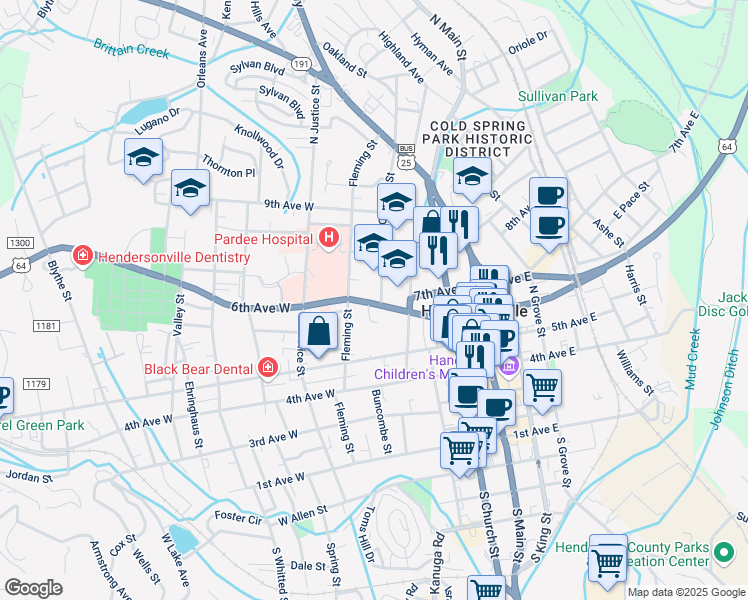 map of restaurants, bars, coffee shops, grocery stores, and more near 408 U.S. 64 in Hendersonville