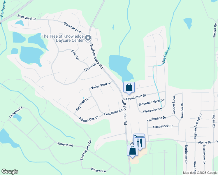 map of restaurants, bars, coffee shops, grocery stores, and more near 20 Bluebird Court in Sanford