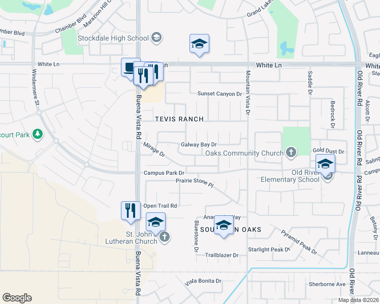 map of restaurants, bars, coffee shops, grocery stores, and more near 10908 Delusion Drive in Bakersfield