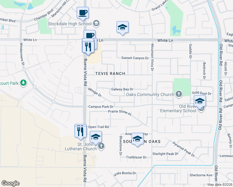 map of restaurants, bars, coffee shops, grocery stores, and more near 10908 Delusion Drive in Bakersfield