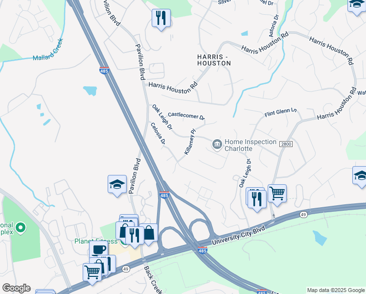 map of restaurants, bars, coffee shops, grocery stores, and more near 2009 Killarney Place in Charlotte