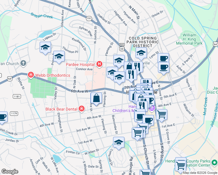 map of restaurants, bars, coffee shops, grocery stores, and more near 408 U.S. 64 in Hendersonville