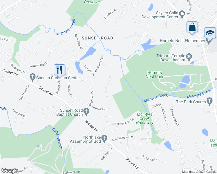 map of restaurants, bars, coffee shops, grocery stores, and more near 2524 Gemway Drive in Charlotte