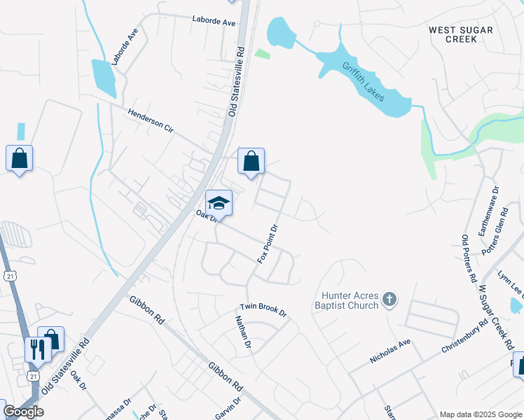 map of restaurants, bars, coffee shops, grocery stores, and more near 8627 Panglemont Drive in Charlotte