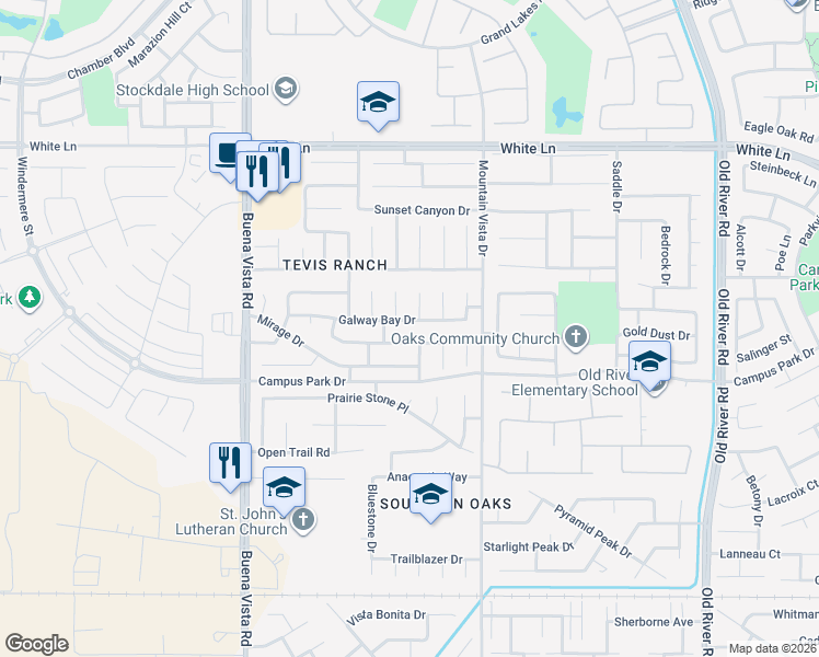 map of restaurants, bars, coffee shops, grocery stores, and more near 10616 Delusion Drive in Bakersfield