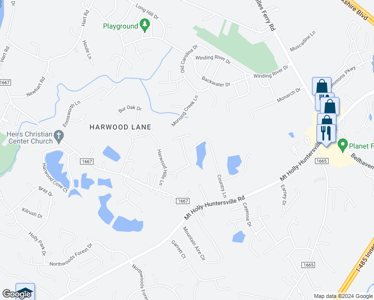 map of restaurants, bars, coffee shops, grocery stores, and more near 10534 Shanon Darby Lane in Charlotte