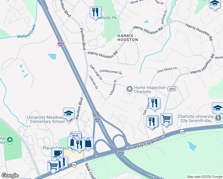 map of restaurants, bars, coffee shops, grocery stores, and more near in Charlotte