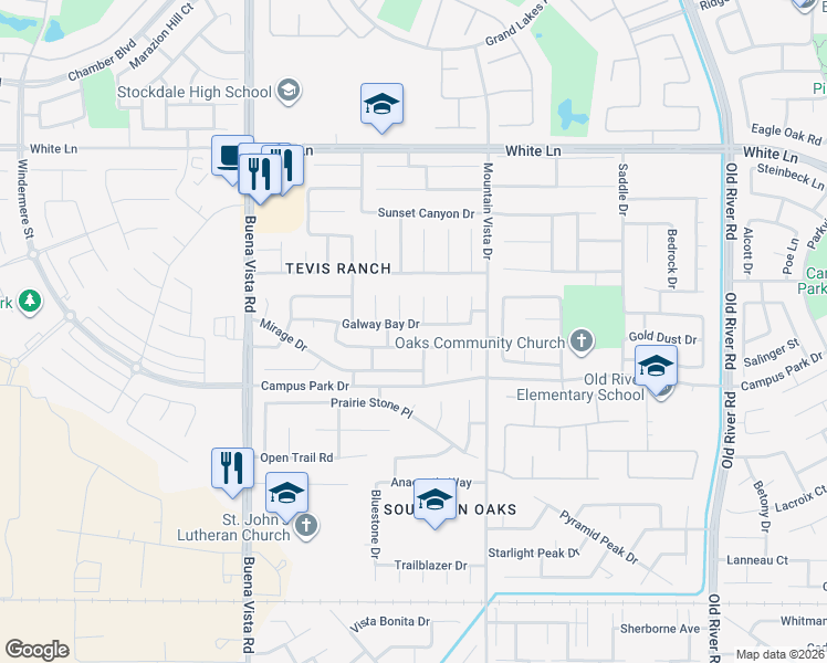 map of restaurants, bars, coffee shops, grocery stores, and more near 10616 Delusion Drive in Bakersfield