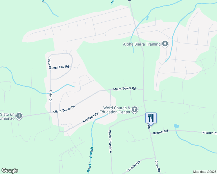 map of restaurants, bars, coffee shops, grocery stores, and more near 280 Micro Tower Road in Lillington