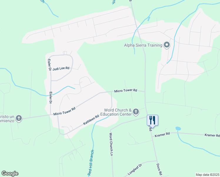 map of restaurants, bars, coffee shops, grocery stores, and more near 280 Micro Tower Road in Lillington