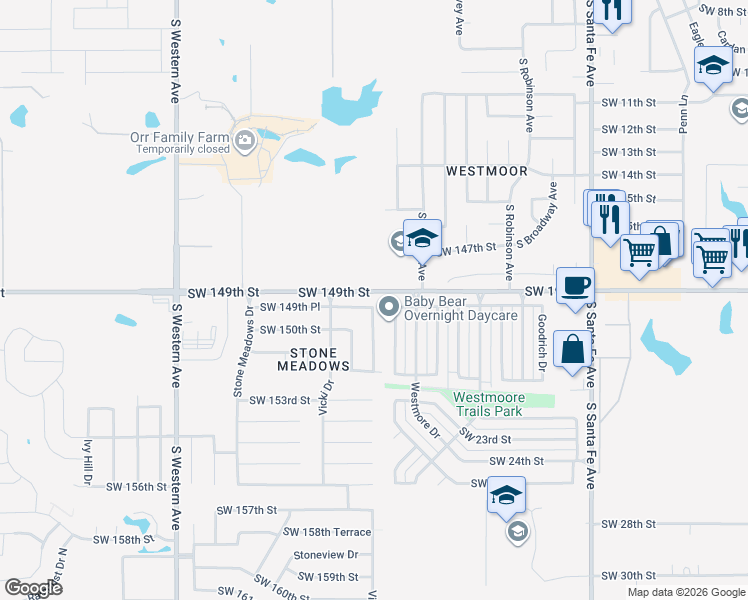 map of restaurants, bars, coffee shops, grocery stores, and more near 2107 Lakecrest Drive in Oklahoma City