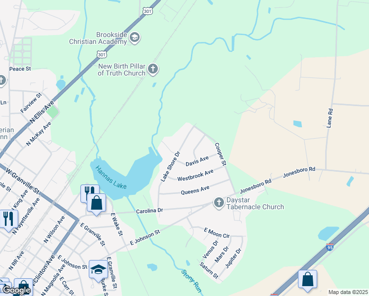 map of restaurants, bars, coffee shops, grocery stores, and more near 1706 Lake Shore Drive in Dunn