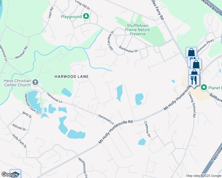 map of restaurants, bars, coffee shops, grocery stores, and more near 10604 Shanon Darby Lane in Charlotte