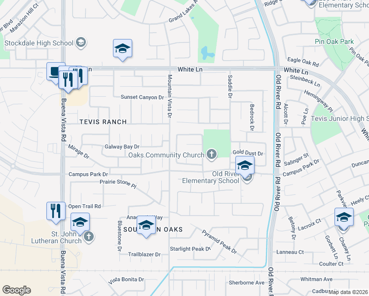 map of restaurants, bars, coffee shops, grocery stores, and more near 4002 Cornerstone Way in Bakersfield