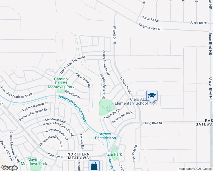 map of restaurants, bars, coffee shops, grocery stores, and more near Havasu Falls Court Northeast in Rio Rancho